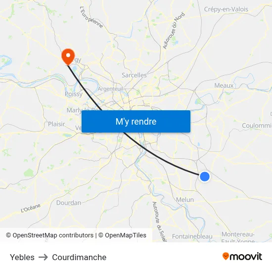 Yebles to Courdimanche map