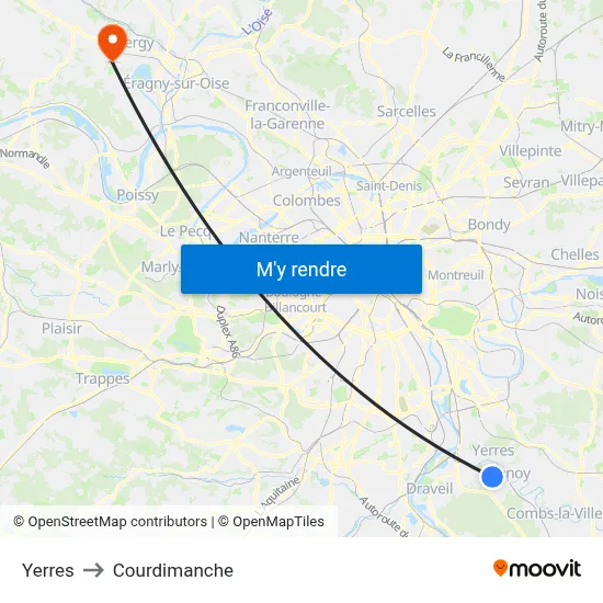 Yerres to Courdimanche map