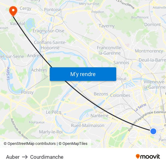 Auber to Courdimanche map