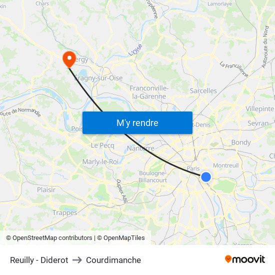 Reuilly - Diderot to Courdimanche map