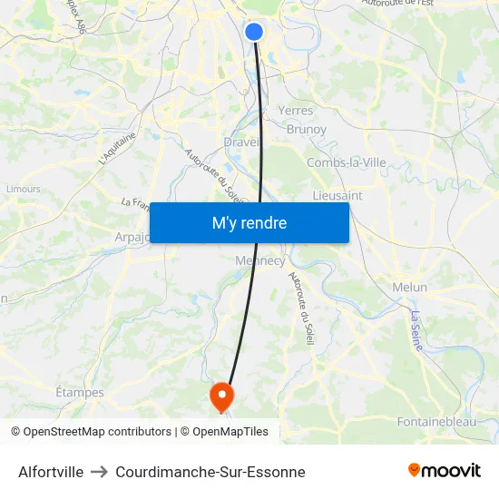 Alfortville to Courdimanche-Sur-Essonne map