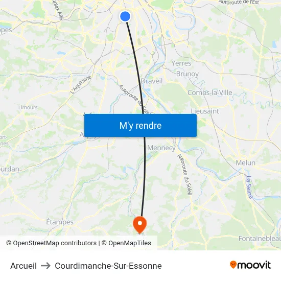 Arcueil to Courdimanche-Sur-Essonne map