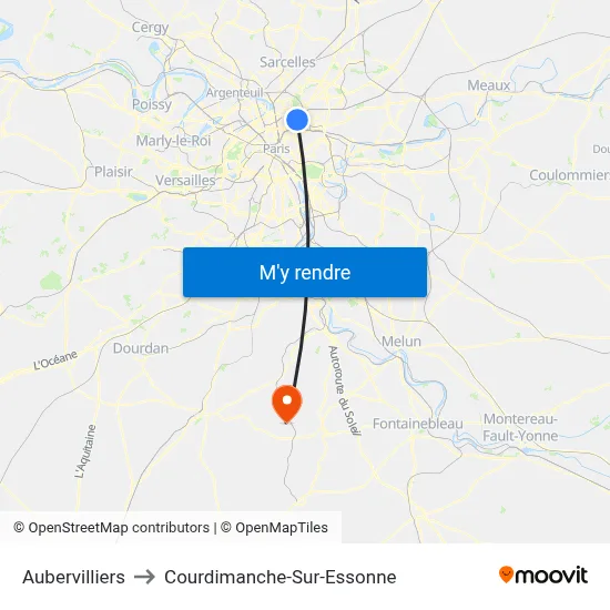 Aubervilliers to Courdimanche-Sur-Essonne map