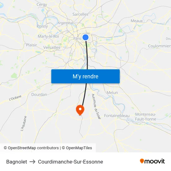 Bagnolet to Courdimanche-Sur-Essonne map