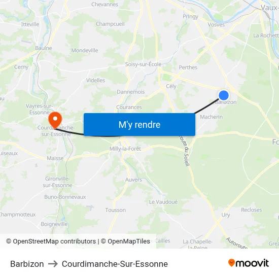 Barbizon to Courdimanche-Sur-Essonne map