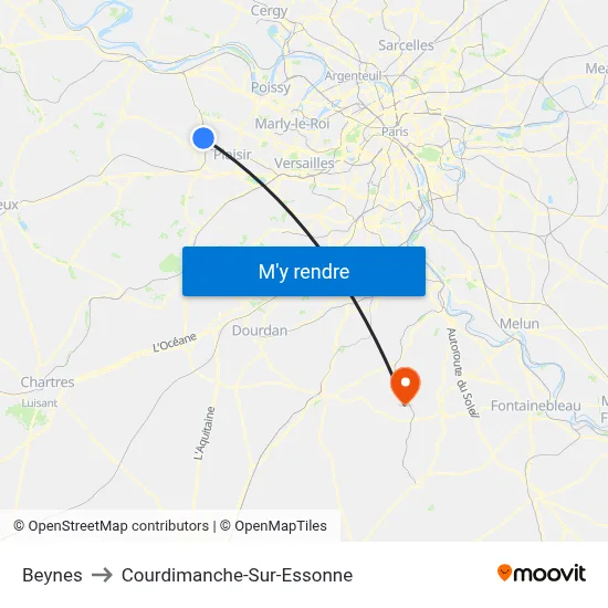 Beynes to Courdimanche-Sur-Essonne map