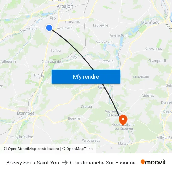 Boissy-Sous-Saint-Yon to Courdimanche-Sur-Essonne map