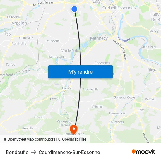 Bondoufle to Courdimanche-Sur-Essonne map