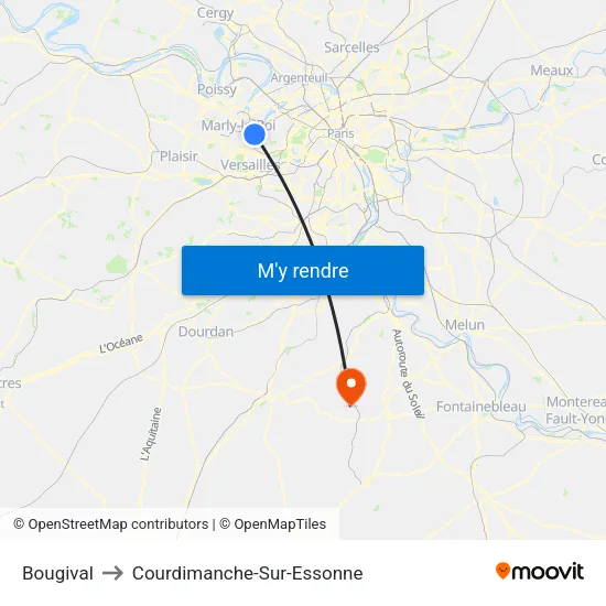 Bougival to Courdimanche-Sur-Essonne map