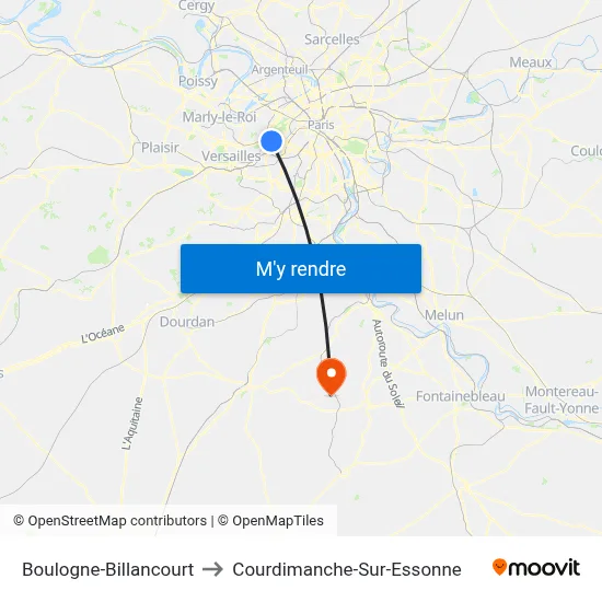 Boulogne-Billancourt to Courdimanche-Sur-Essonne map