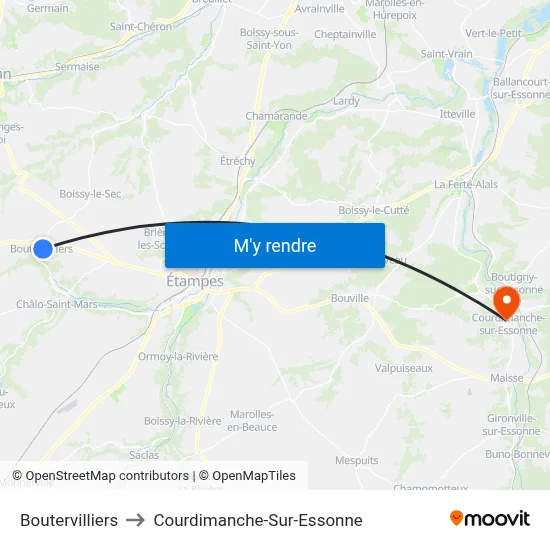 Boutervilliers to Courdimanche-Sur-Essonne map