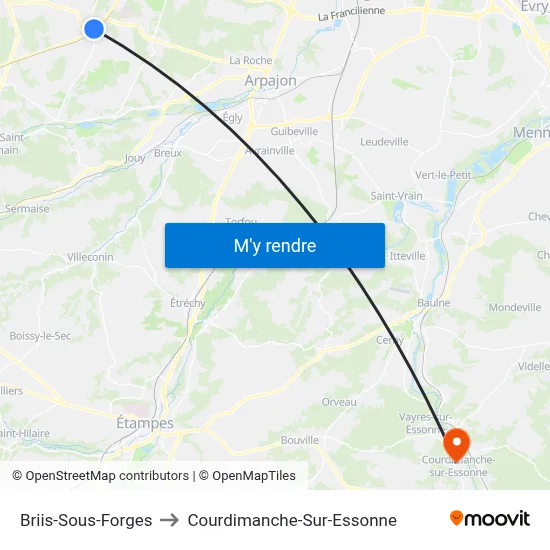 Briis-Sous-Forges to Courdimanche-Sur-Essonne map