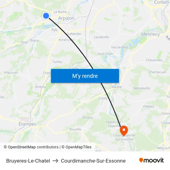 Bruyeres-Le-Chatel to Courdimanche-Sur-Essonne map