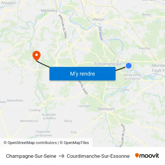 Champagne-Sur-Seine to Courdimanche-Sur-Essonne map