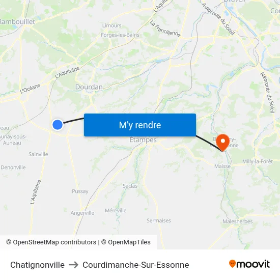 Chatignonville to Courdimanche-Sur-Essonne map