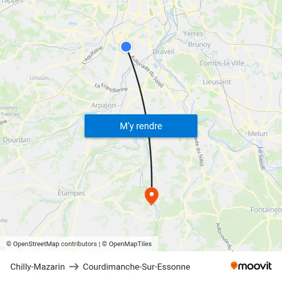 Chilly-Mazarin to Courdimanche-Sur-Essonne map