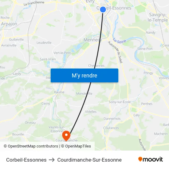 Corbeil-Essonnes to Courdimanche-Sur-Essonne map