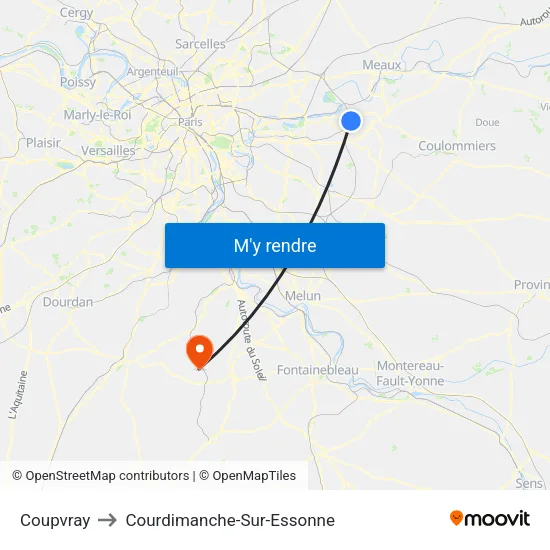 Coupvray to Courdimanche-Sur-Essonne map