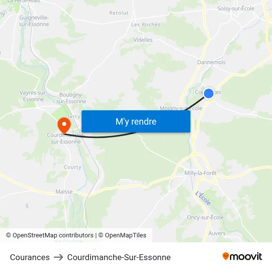 Courances to Courdimanche-Sur-Essonne map