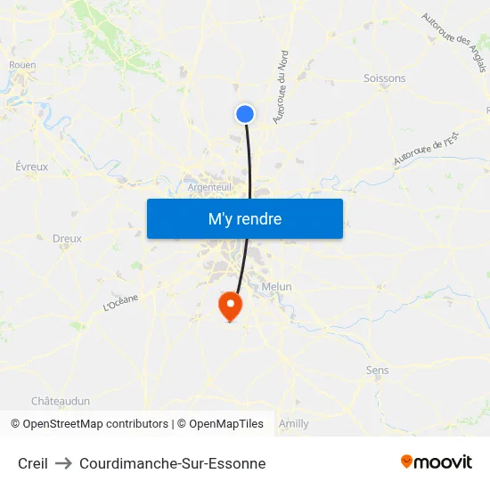 Creil to Courdimanche-Sur-Essonne map