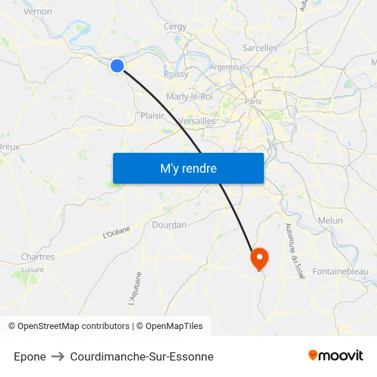 Epone to Courdimanche-Sur-Essonne map