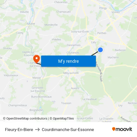Fleury-En-Biere to Courdimanche-Sur-Essonne map