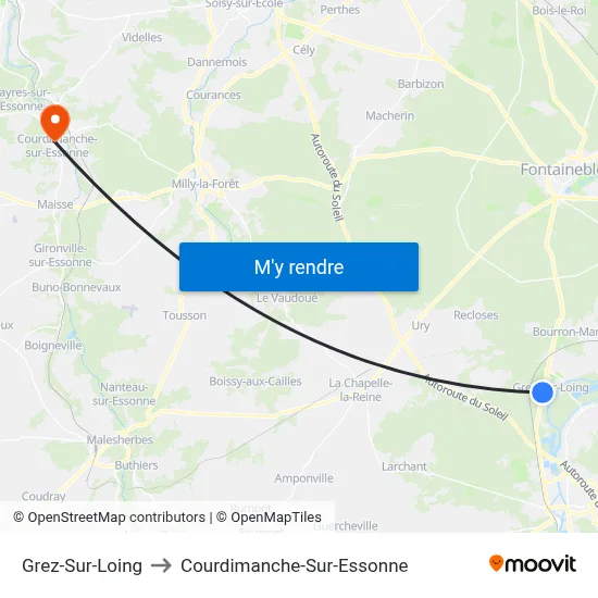 Grez-Sur-Loing to Courdimanche-Sur-Essonne map