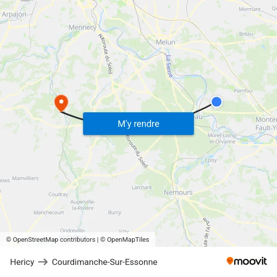 Hericy to Courdimanche-Sur-Essonne map