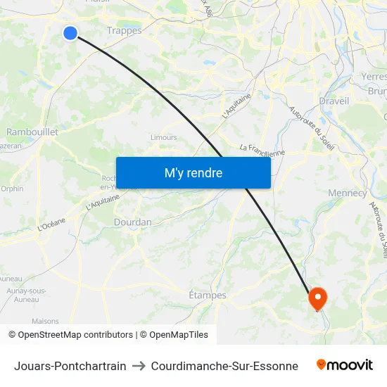 Jouars-Pontchartrain to Courdimanche-Sur-Essonne map