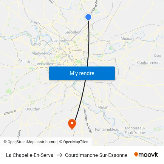 La Chapelle-En-Serval to Courdimanche-Sur-Essonne map