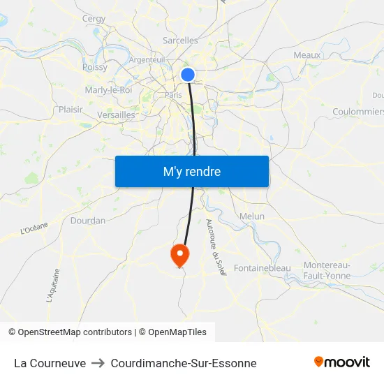 La Courneuve to Courdimanche-Sur-Essonne map