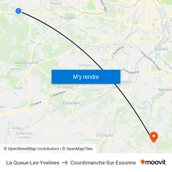 La Queue-Les-Yvelines to Courdimanche-Sur-Essonne map