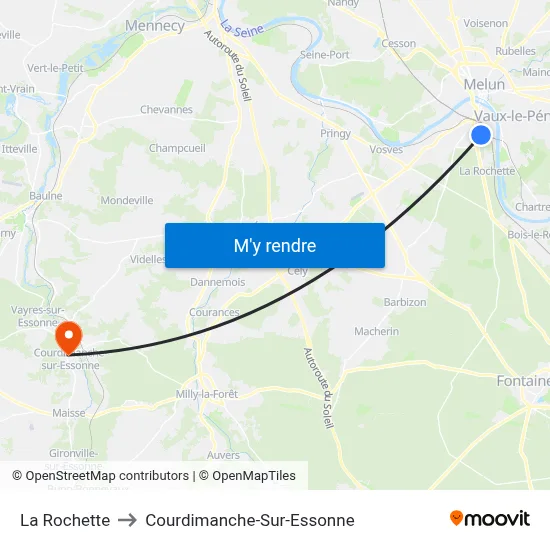 La Rochette to Courdimanche-Sur-Essonne map