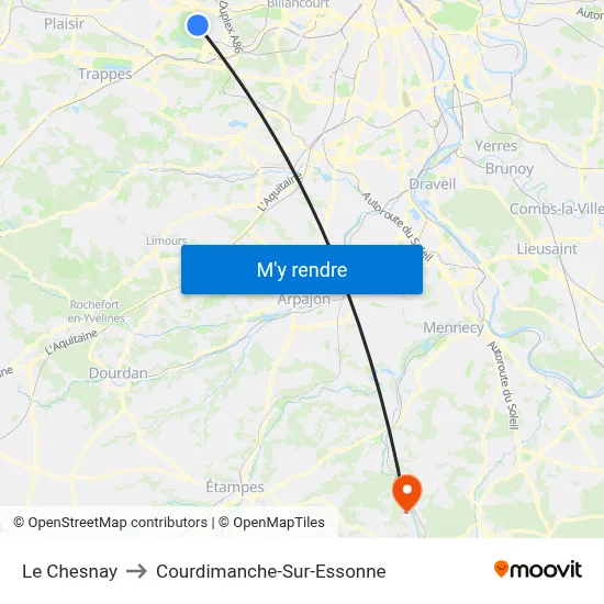 Le Chesnay to Courdimanche-Sur-Essonne map