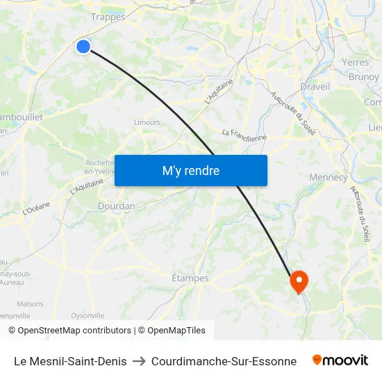 Le Mesnil-Saint-Denis to Courdimanche-Sur-Essonne map