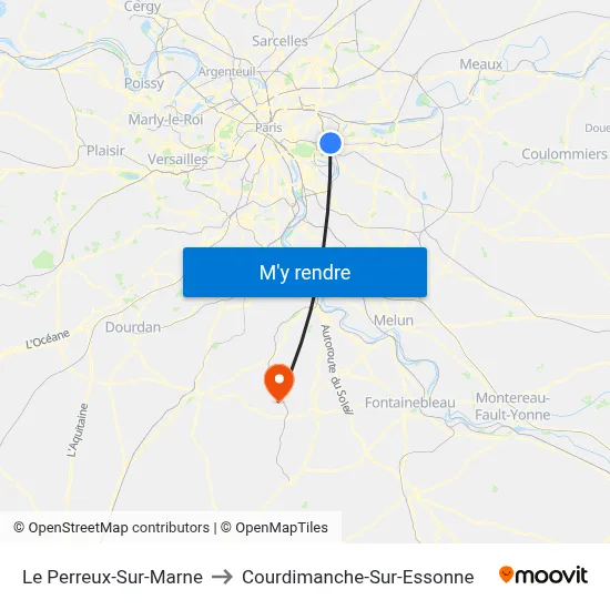 Le Perreux-Sur-Marne to Courdimanche-Sur-Essonne map