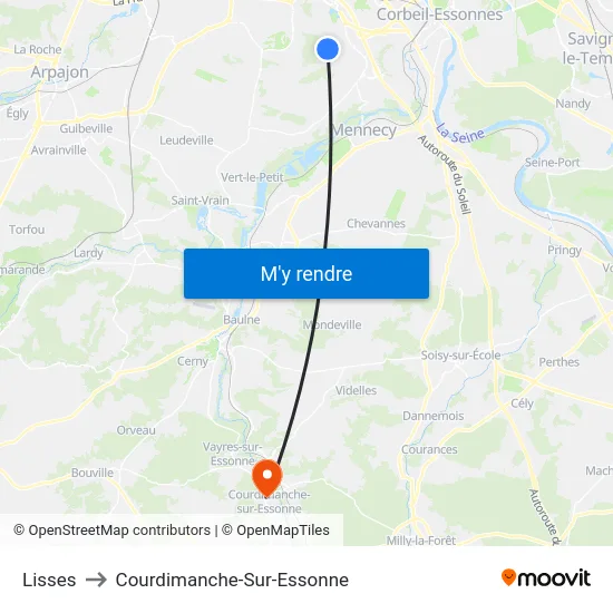 Lisses to Courdimanche-Sur-Essonne map