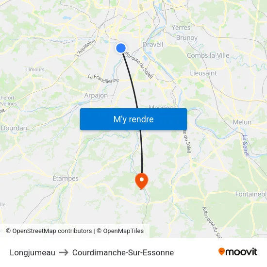 Longjumeau to Courdimanche-Sur-Essonne map