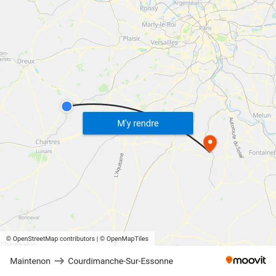 Maintenon to Courdimanche-Sur-Essonne map