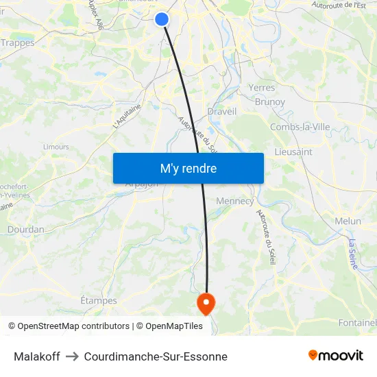 Malakoff to Courdimanche-Sur-Essonne map
