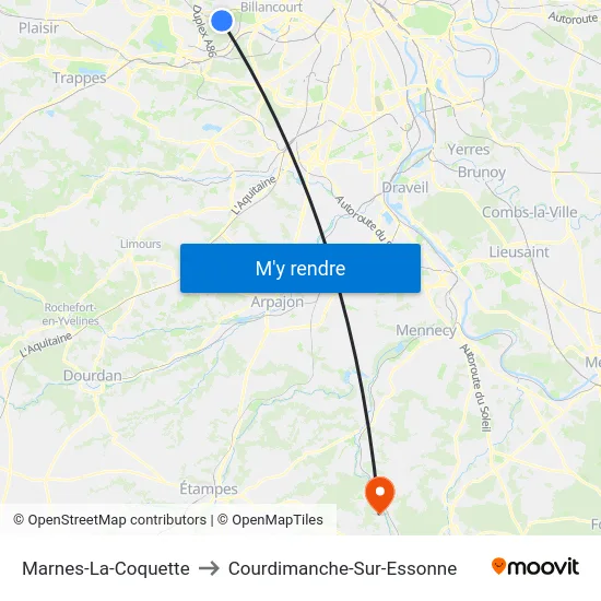 Marnes-La-Coquette to Courdimanche-Sur-Essonne map