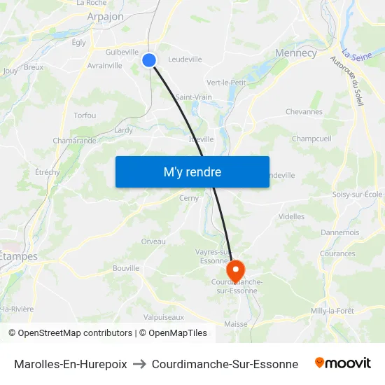 Marolles-En-Hurepoix to Courdimanche-Sur-Essonne map