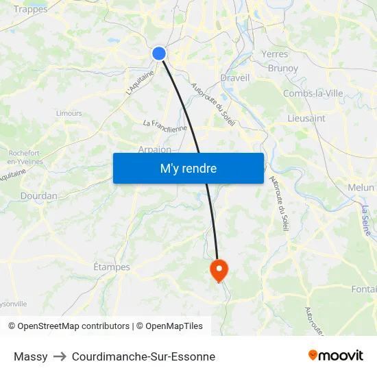 Massy to Courdimanche-Sur-Essonne map