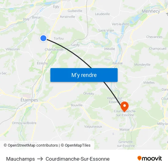 Mauchamps to Courdimanche-Sur-Essonne map