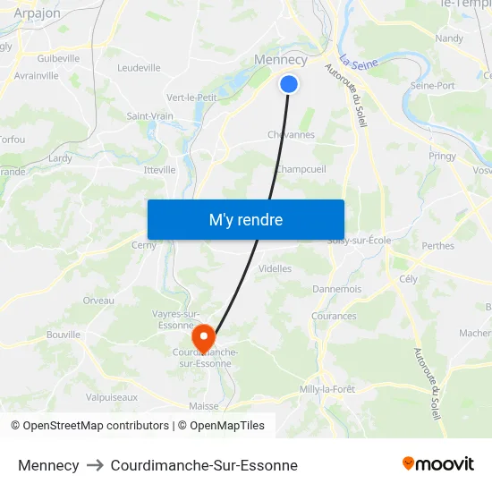 Mennecy to Courdimanche-Sur-Essonne map