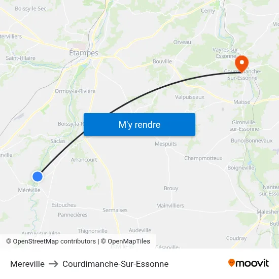Mereville to Courdimanche-Sur-Essonne map
