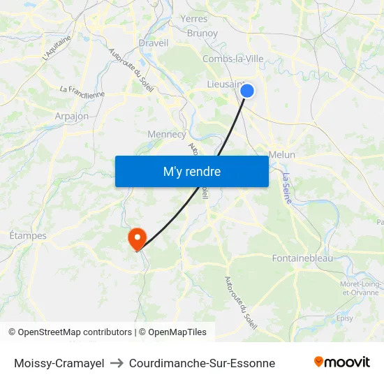 Moissy-Cramayel to Courdimanche-Sur-Essonne map
