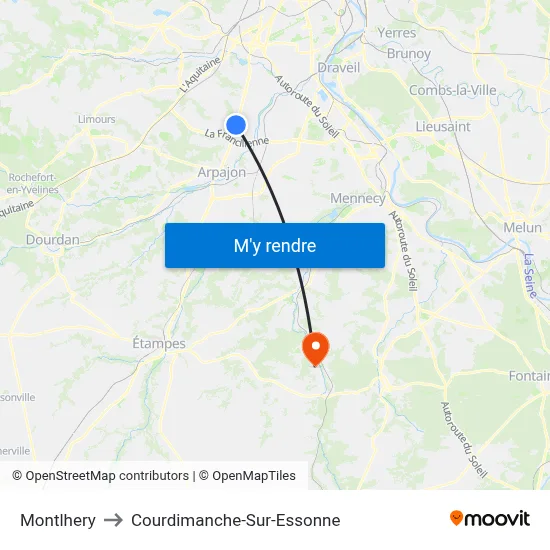Montlhery to Courdimanche-Sur-Essonne map