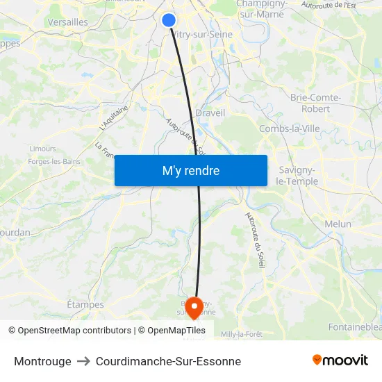 Montrouge to Courdimanche-Sur-Essonne map