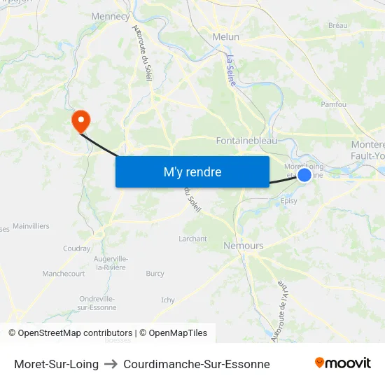 Moret-Sur-Loing to Courdimanche-Sur-Essonne map